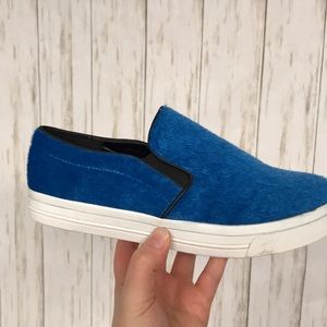 Dollhouse Blue Fuzzy Slip On Sneakers women’s 8
